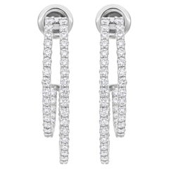 Orecchini a cerchio a doppia fila con diamante taglio Brilliante rotondo in oro bianco 14K 3,53Ct