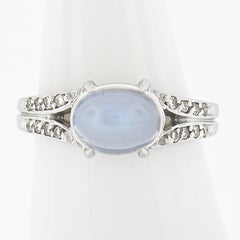14k White Gold 3.54ctw Gorgeous Oval Cabochon Cut Blue Moonstone & Diamonds Ring