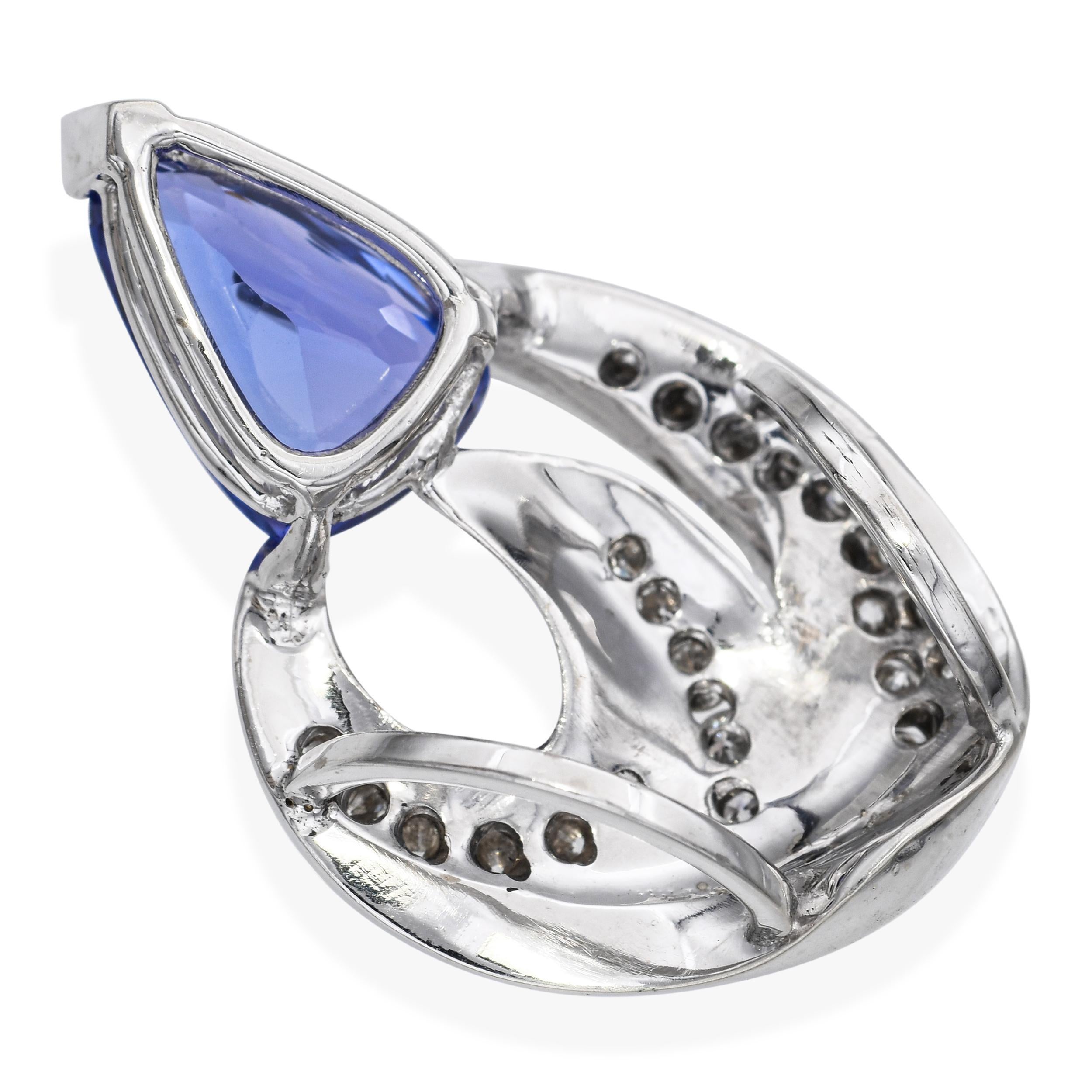 Mixed Cut 14k White Gold 3.58ct Tanzanite and Diamond Pendant For Sale
