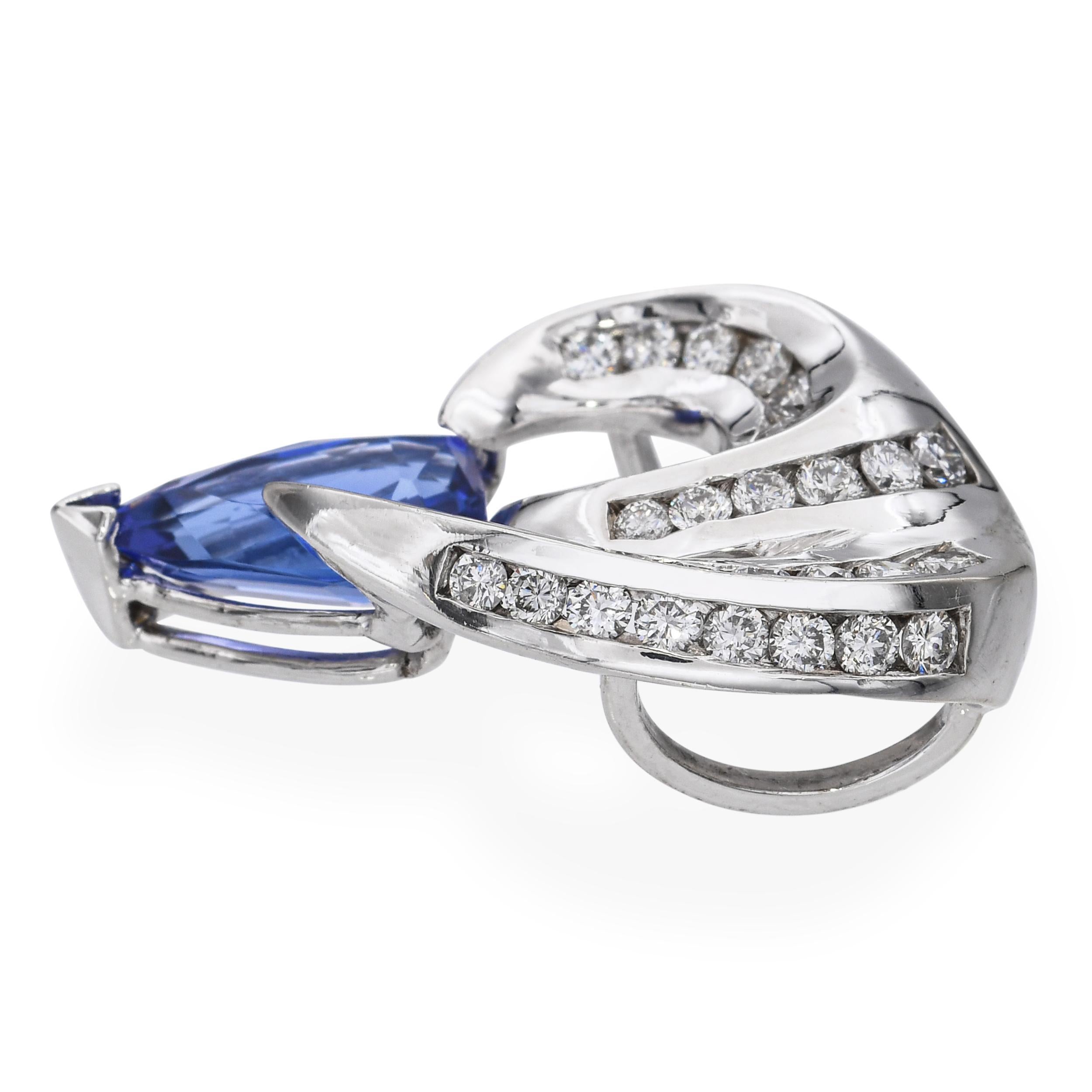 Women's 14k White Gold 3.58ct Tanzanite and Diamond Pendant For Sale