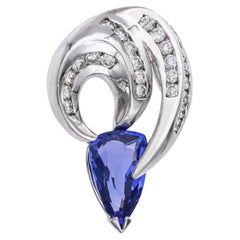 14k White Gold 3.58ct Tanzanite and Diamond Pendant