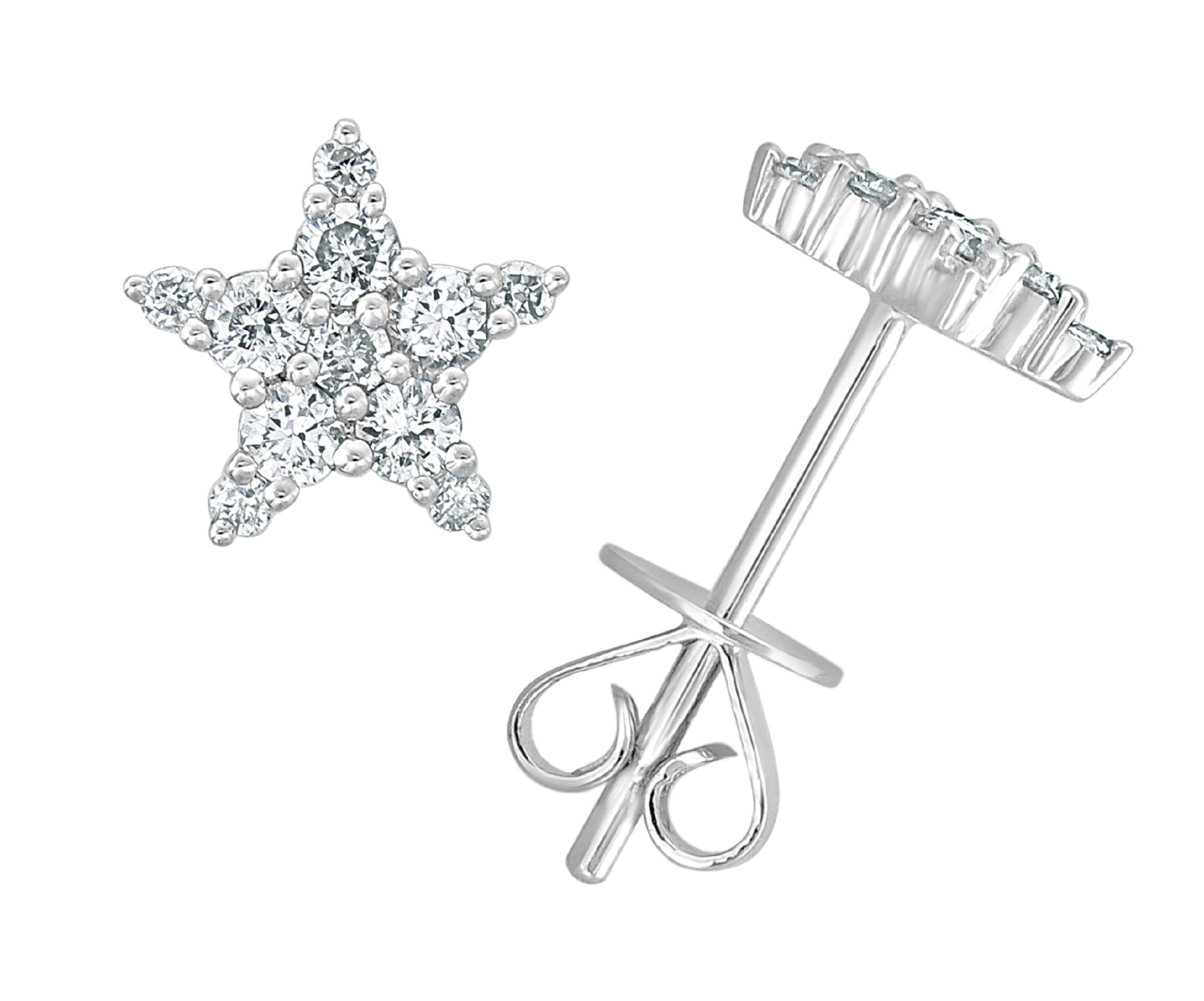 Baguette Cut 14K White Gold .35ct Diamond Star Stud Earrings for Her For Sale