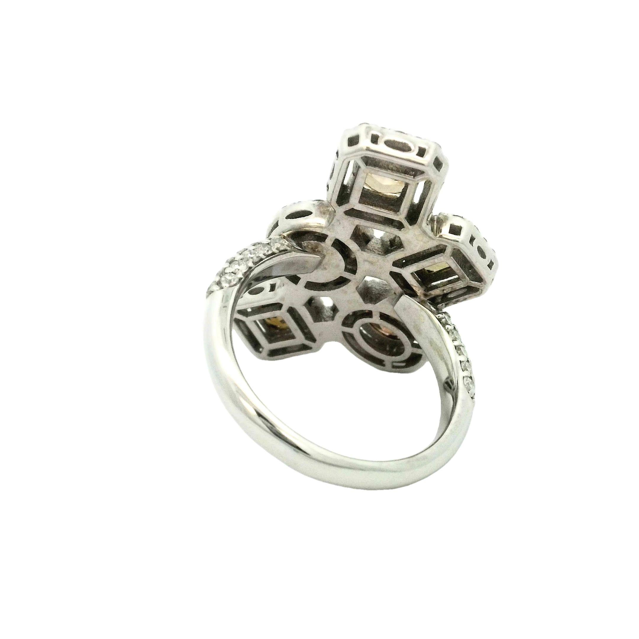 Modern 14k White Gold 3.61 carat Fancy Shape Diamond Encrusted Halo Ring (Size 7) For Sale