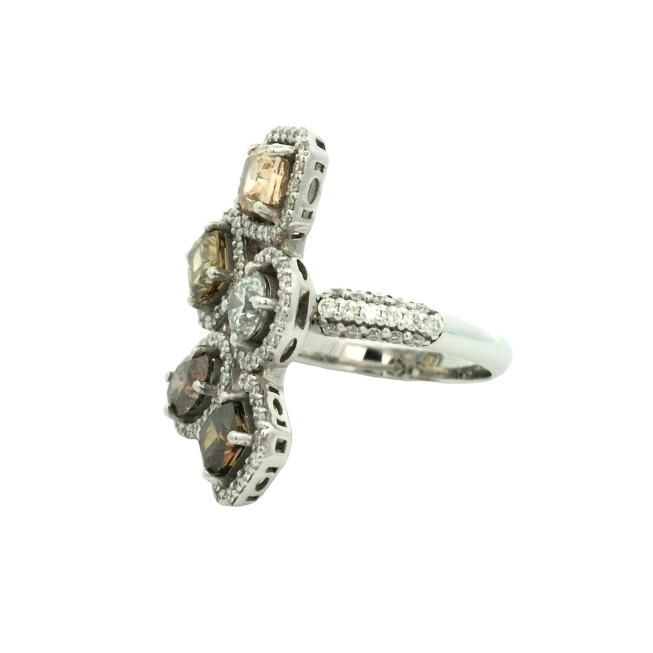 Mixed Cut 14k White Gold 3.61 carat Fancy Shape Diamond Encrusted Halo Ring (Size 7) For Sale