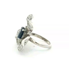 14k White Gold 3.63ct Oval-cut Sapphire and Natural Diamond Two Stone Ring