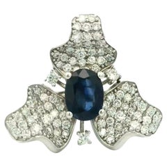 14k White Gold 3.63ct Oval-cut Sapphire and Natural Diamond Two Stone Ring