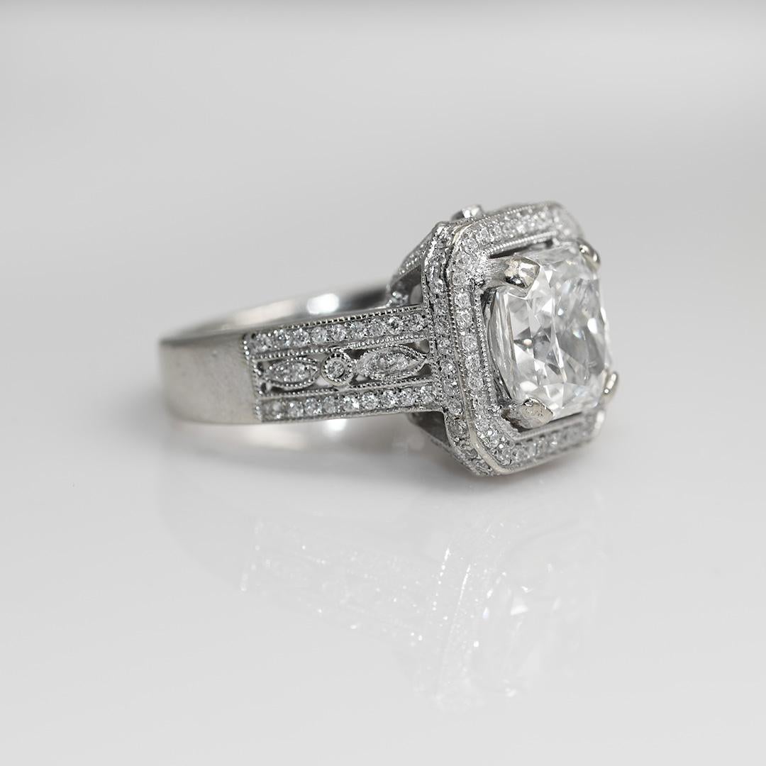 Women's 14K White Gold 3.63ct Radiant Cut Diamond Ring, 9.5gr For Sale