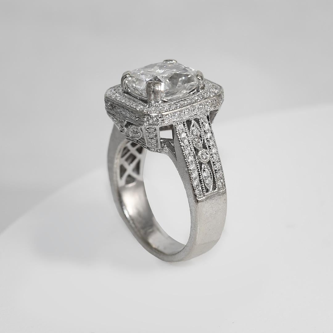 14K White Gold 3.63ct Radiant Cut Diamond Ring, 9.5gr For Sale 1