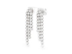 14K White Gold 3.66 Cts Round Natural Diamond Triple-Row Tassel Earrings