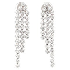 14K White Gold 3.66 Cts Round Natural Diamond Triple-Row Tassel Earrings