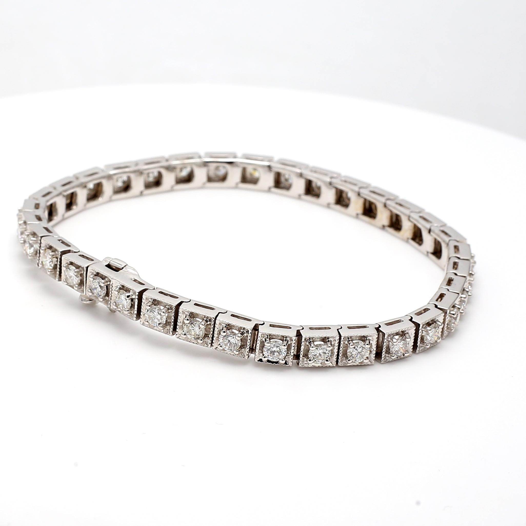 Pulsera de tenis de oro blanco de 14 quilates con diamantes redondos brillantes H SI1 de 3,75 ct 7