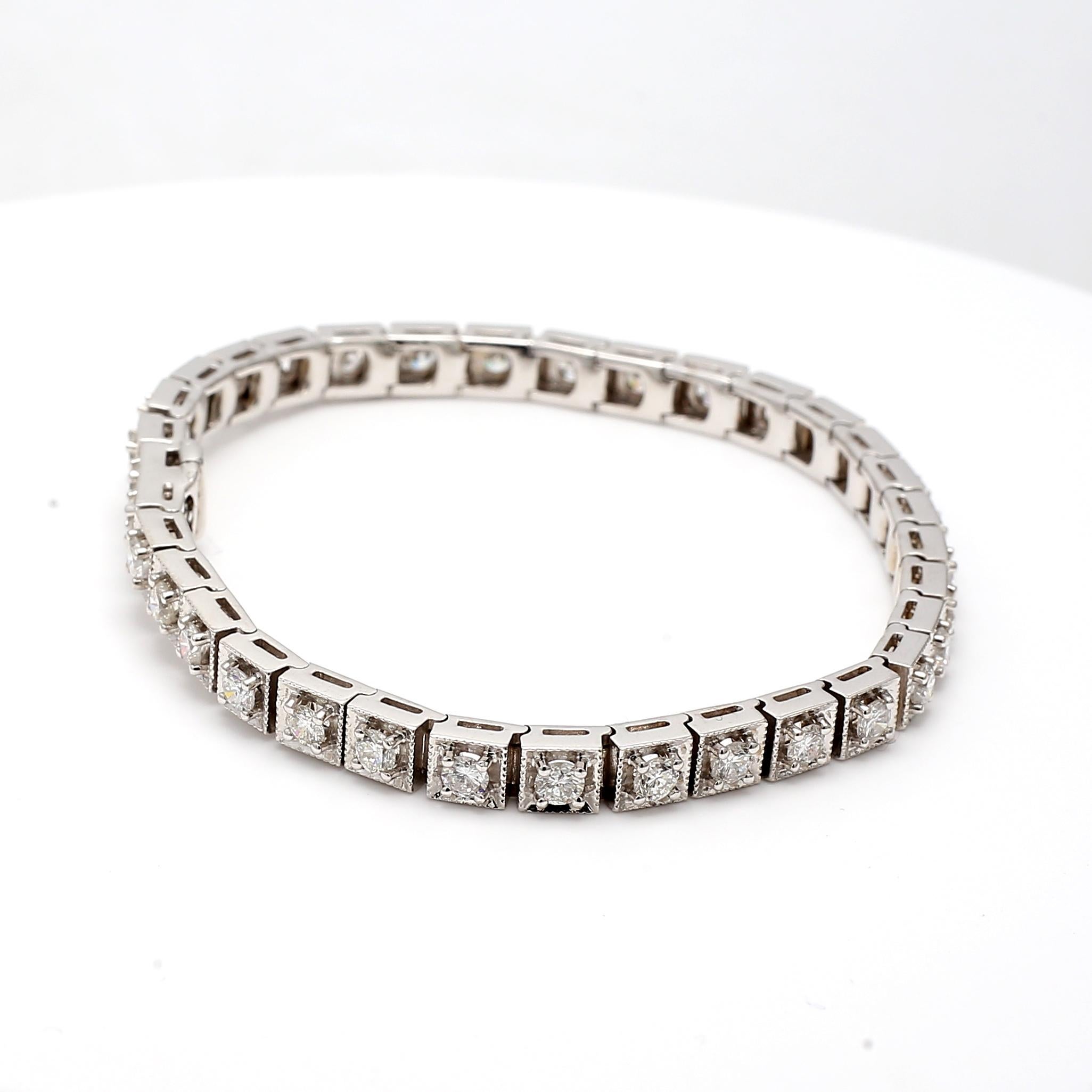 Pulsera de tenis de oro blanco de 14 quilates con diamantes redondos brillantes H SI1 de 3,75 ct 7