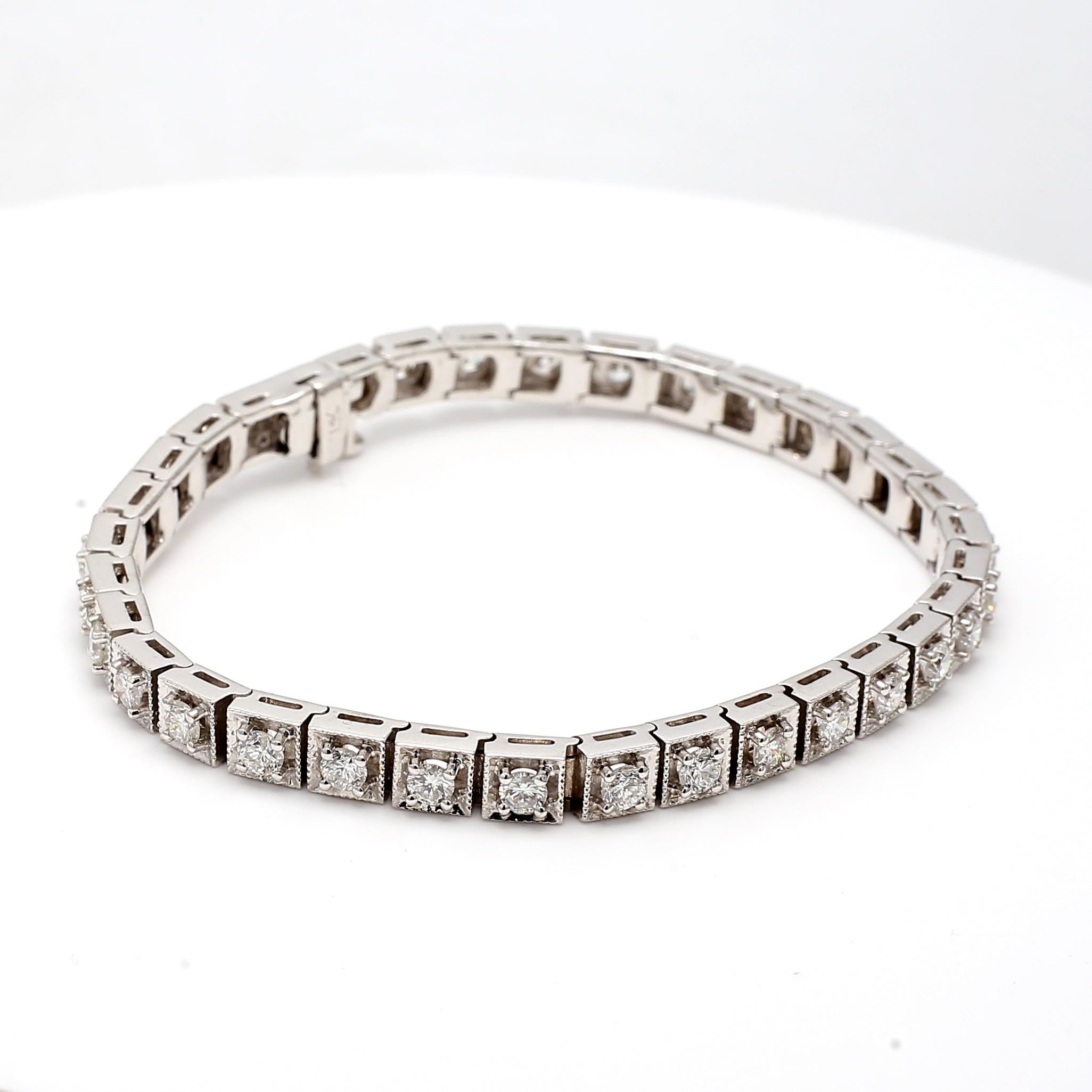 De las mujeres Pulsera de tenis de oro blanco de 14 quilates con diamantes redondos brillantes H SI1 de 3,75 ct 7