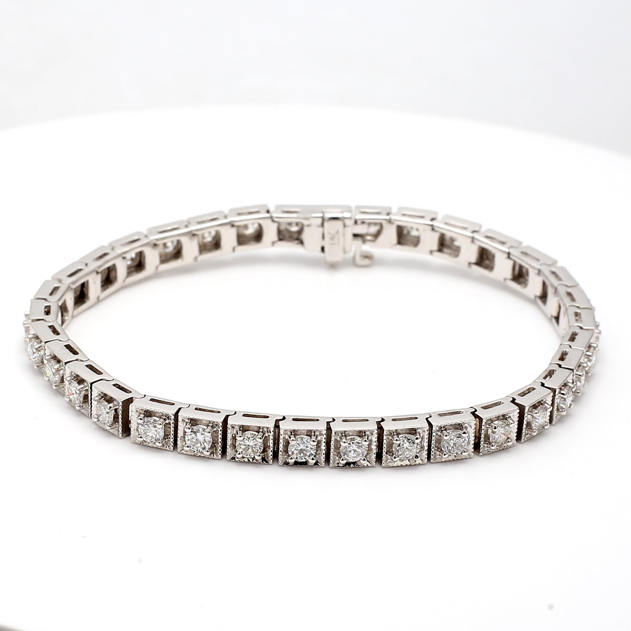Pulsera de tenis de oro blanco de 14 quilates con diamantes redondos brillantes H SI1 de 3,75 ct 7