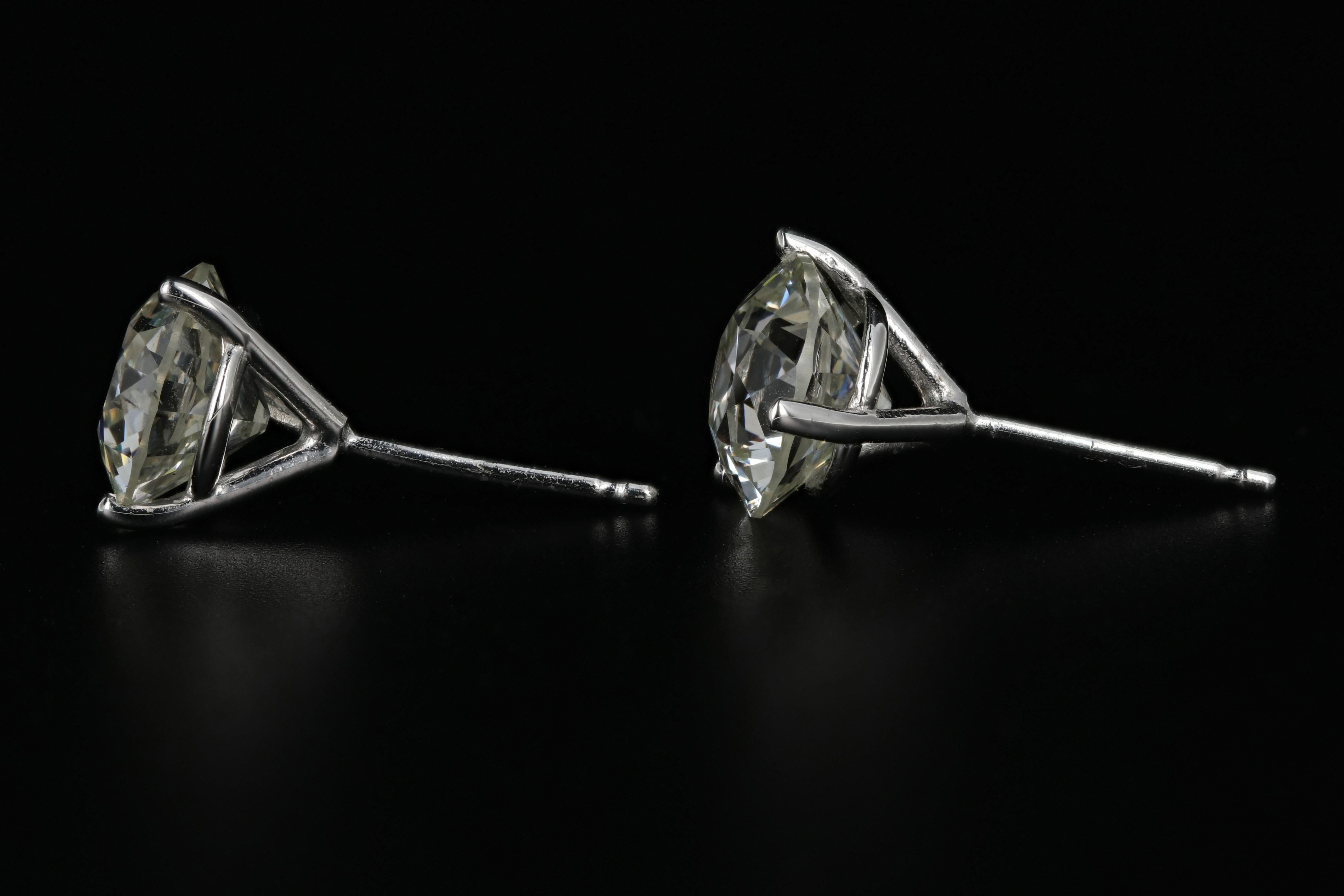 Modern 14 Karat White Gold 3.83 Carat Total Weight Old European Cut Diamond Studs