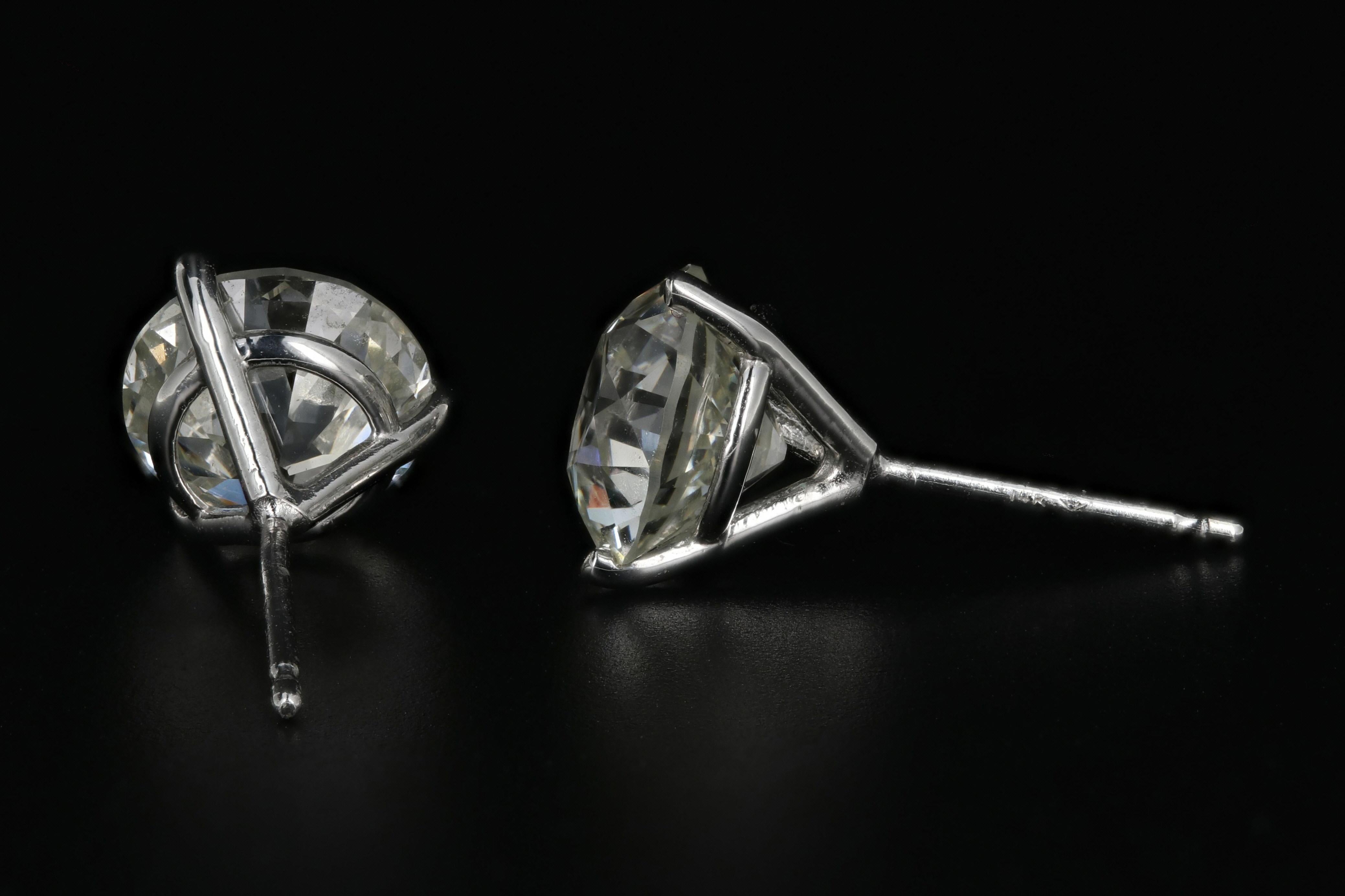 14 Karat White Gold 3.83 Carat Total Weight Old European Cut Diamond Studs In New Condition In Cape May, NJ