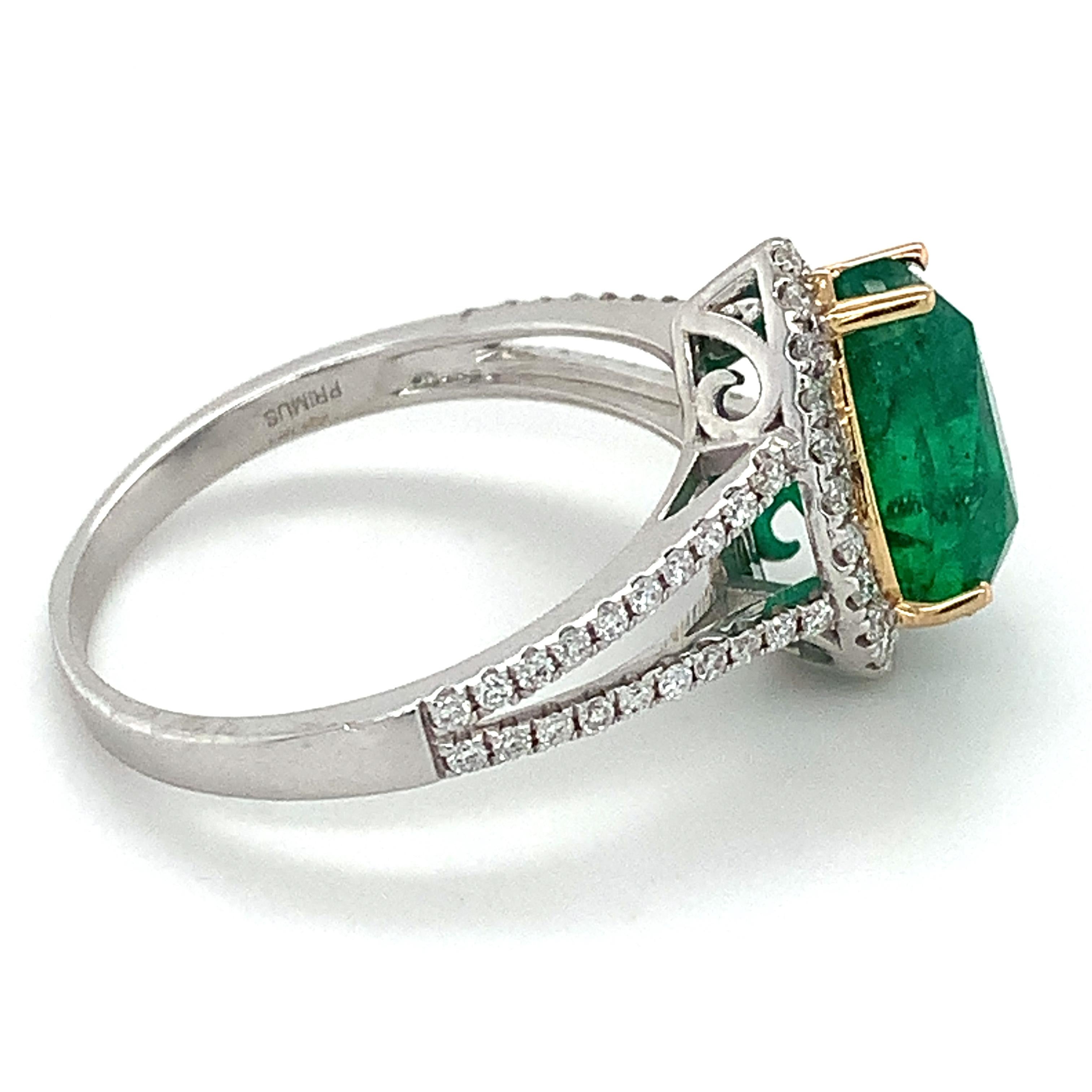 14k Weißgold 3CT Birnenförmiger Smaragd mit rundem Diamant-Halo und geteiltem Schaftring Damen