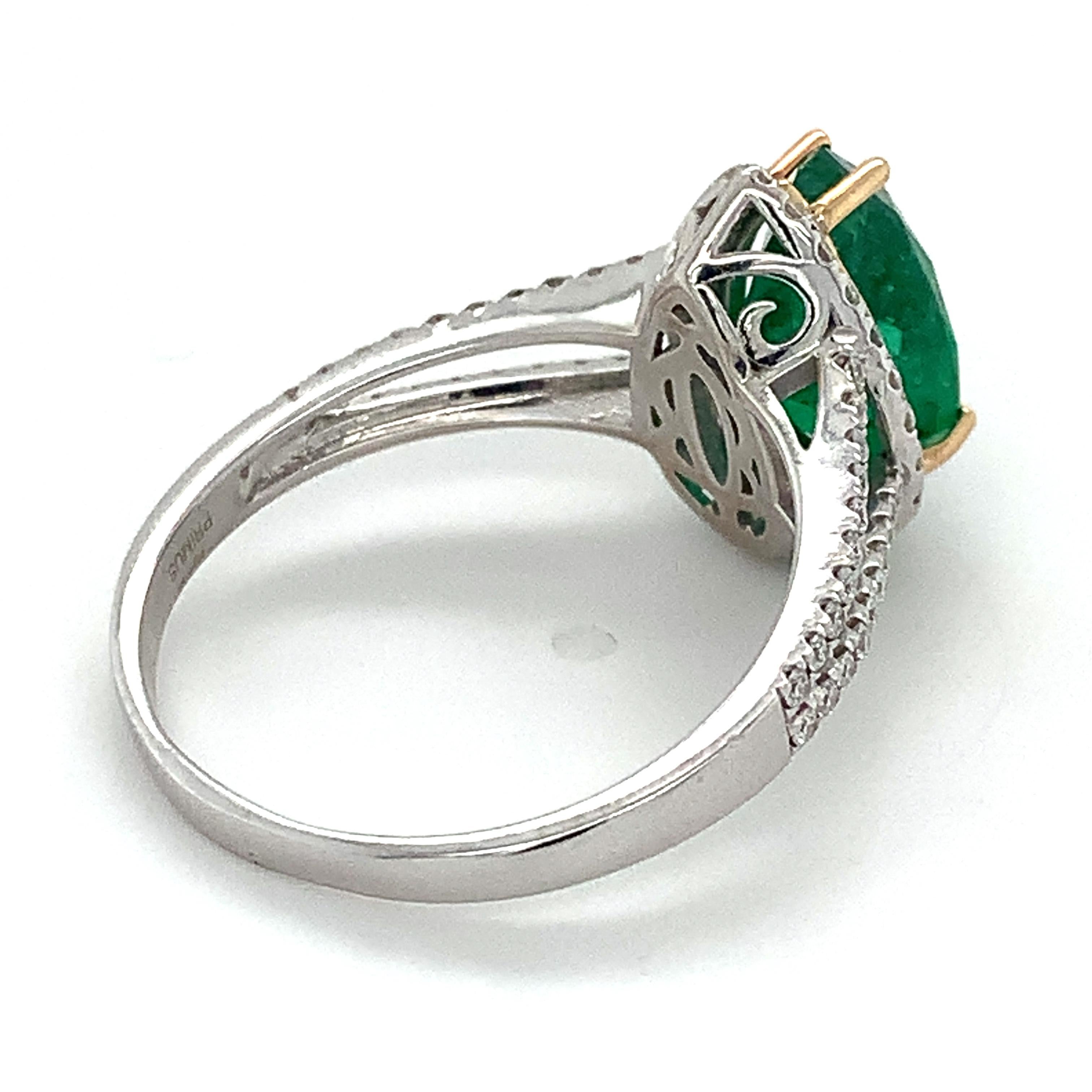 14k Weißgold 3CT Birnenförmiger Smaragd mit rundem Diamant-Halo und geteiltem Schaftring 1