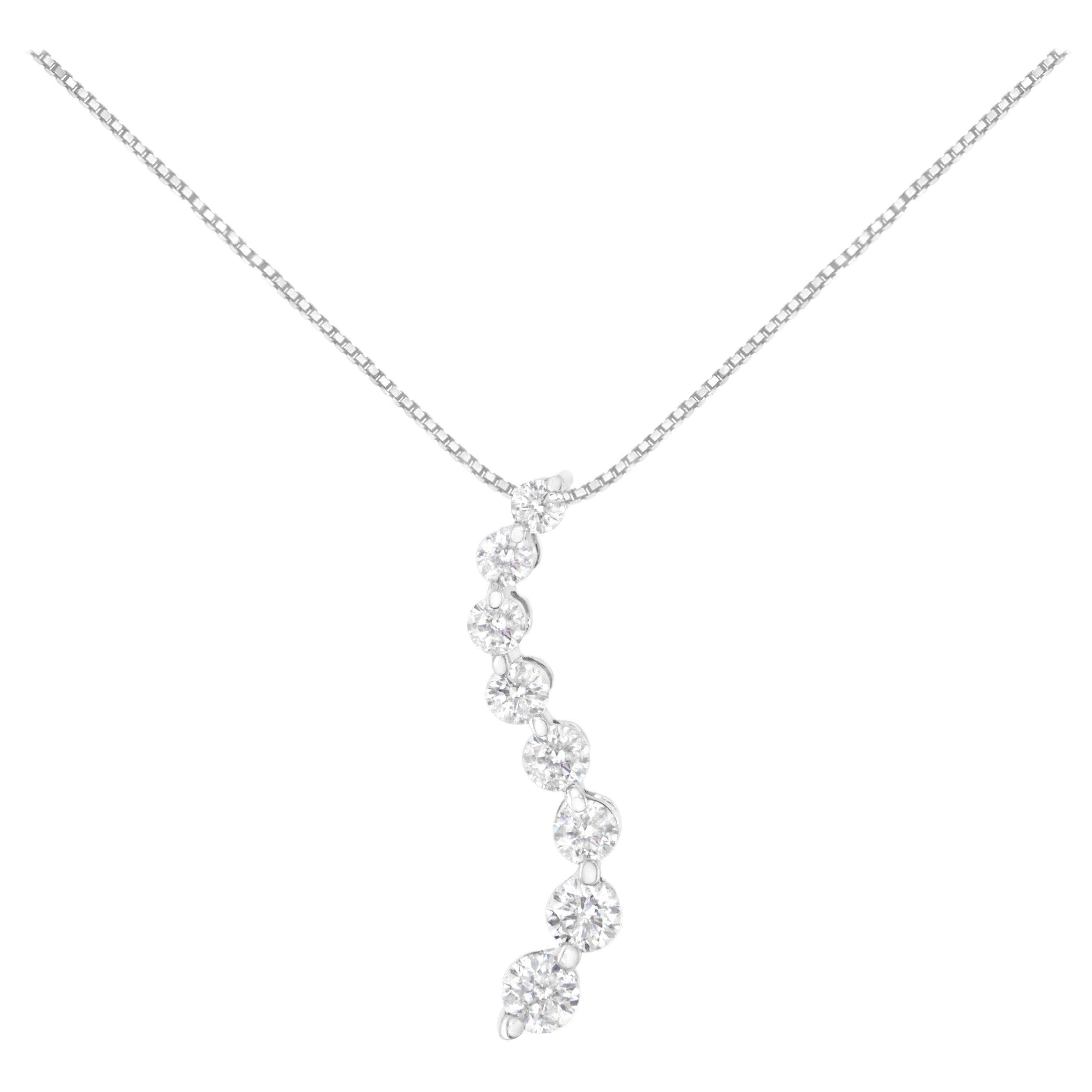 14k White Gold 3ct TDW Diamond Journey Pendant Necklace 'I-J, I2-I3' For Sale