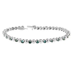 14K White Gold 3ct. TDW Round-Cut Treated Blue Diamond Bracelet 'Blue, I2-I3'