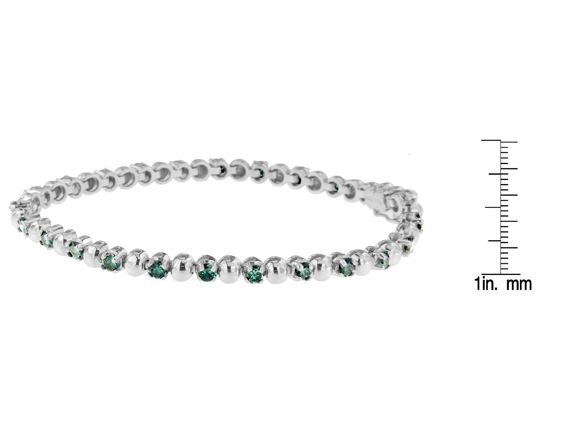 14K White Gold 3ct. TDW Round-Cut Treated Blue Diamond Bracelet 'Blue, I2-I3' In New Condition In New York, NY