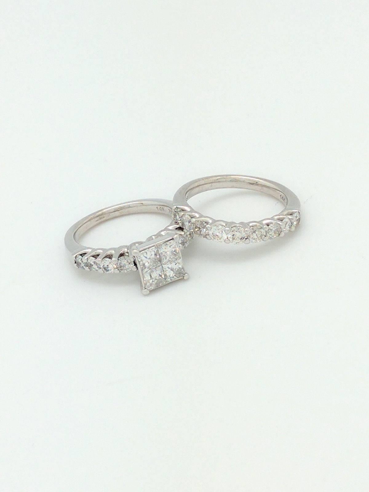 Princess Cut 14 Karat Gold 3 Carat Illusion Set Diamond Engagement Ring with Matching Band