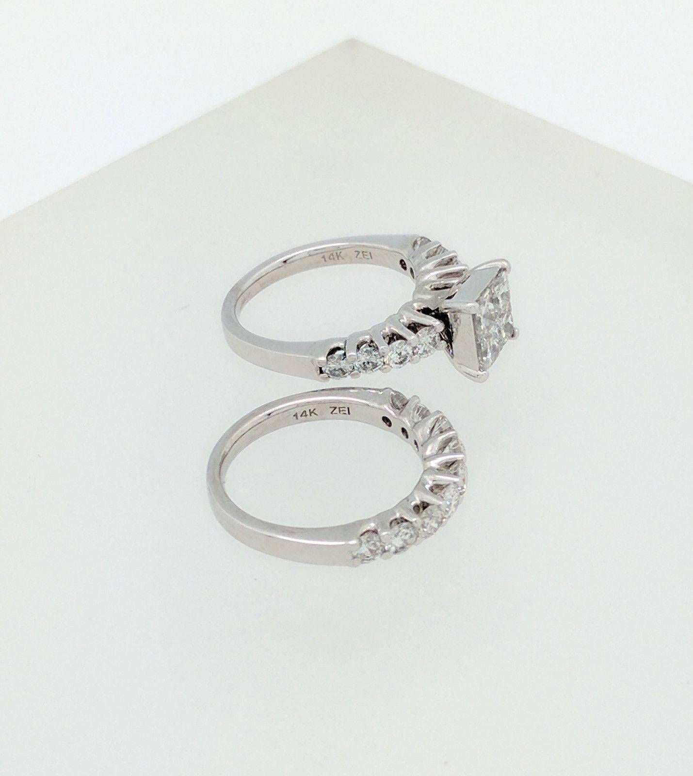 Women's 14 Karat Gold 3 Carat Illusion Set Diamond Engagement Ring with Matching Band