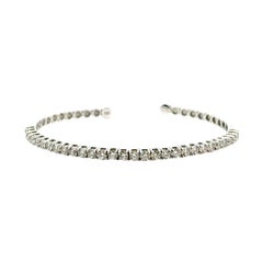 14k White Gold 3ctw Natural Round Diamond Bangle Bracelet