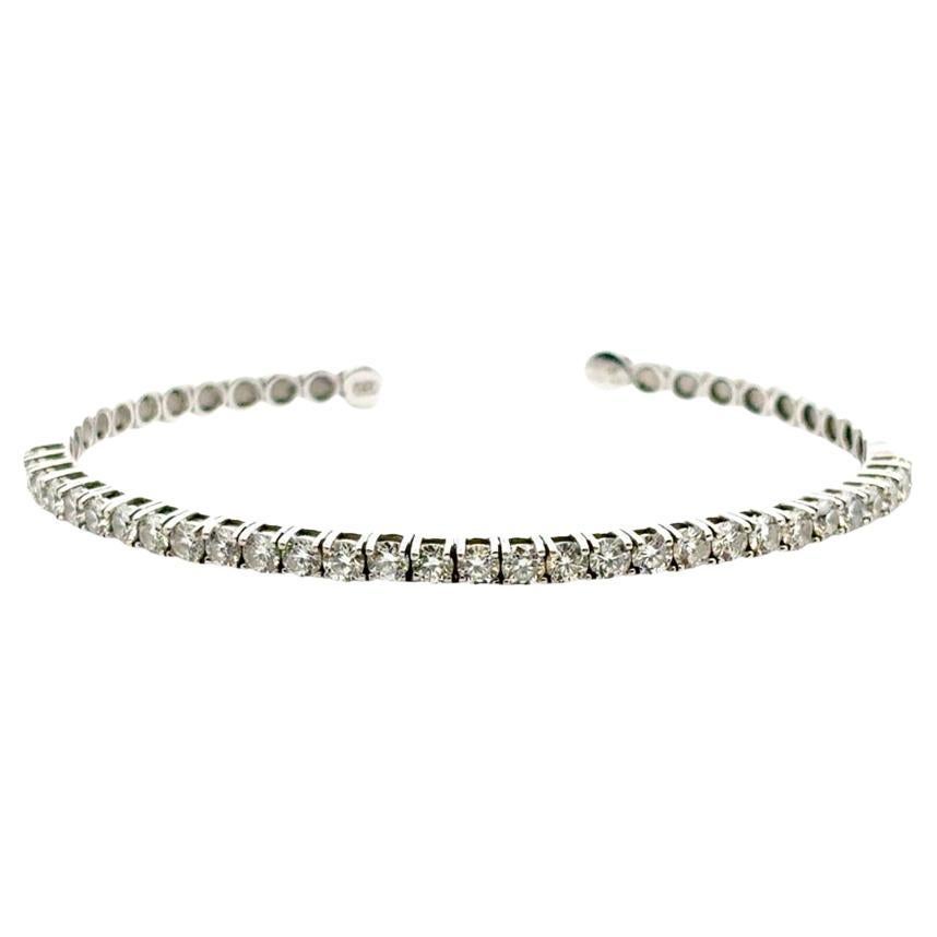 14k White Gold 3ctw Natural Round Diamond Bangle Bracelet