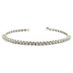 14k White Gold 3ctw Natural Round Diamond Bangle Bracelet