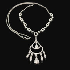 14k White Gold 3ctw Round Brilliant Diamond Covered Chandelier Pendant Necklace