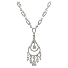 14k White Gold 3ctw Round Brilliant Diamond Covered Chandelier Pendant Necklace