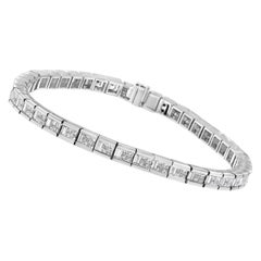 14K White Gold 4 3/8 Cttw Princess and Baguette Diamond Tennis Bracelet