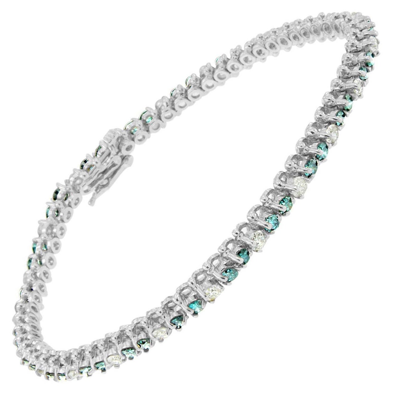 Pulsera de tenis de oro blanco de 14 quilates con 4 5/8 quilates de diamantes blancos y azules tratados