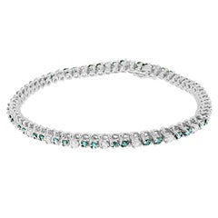 14K White Gold 4 5/8 Cttw White and Treated Blue Diamond Tennis Bracelet