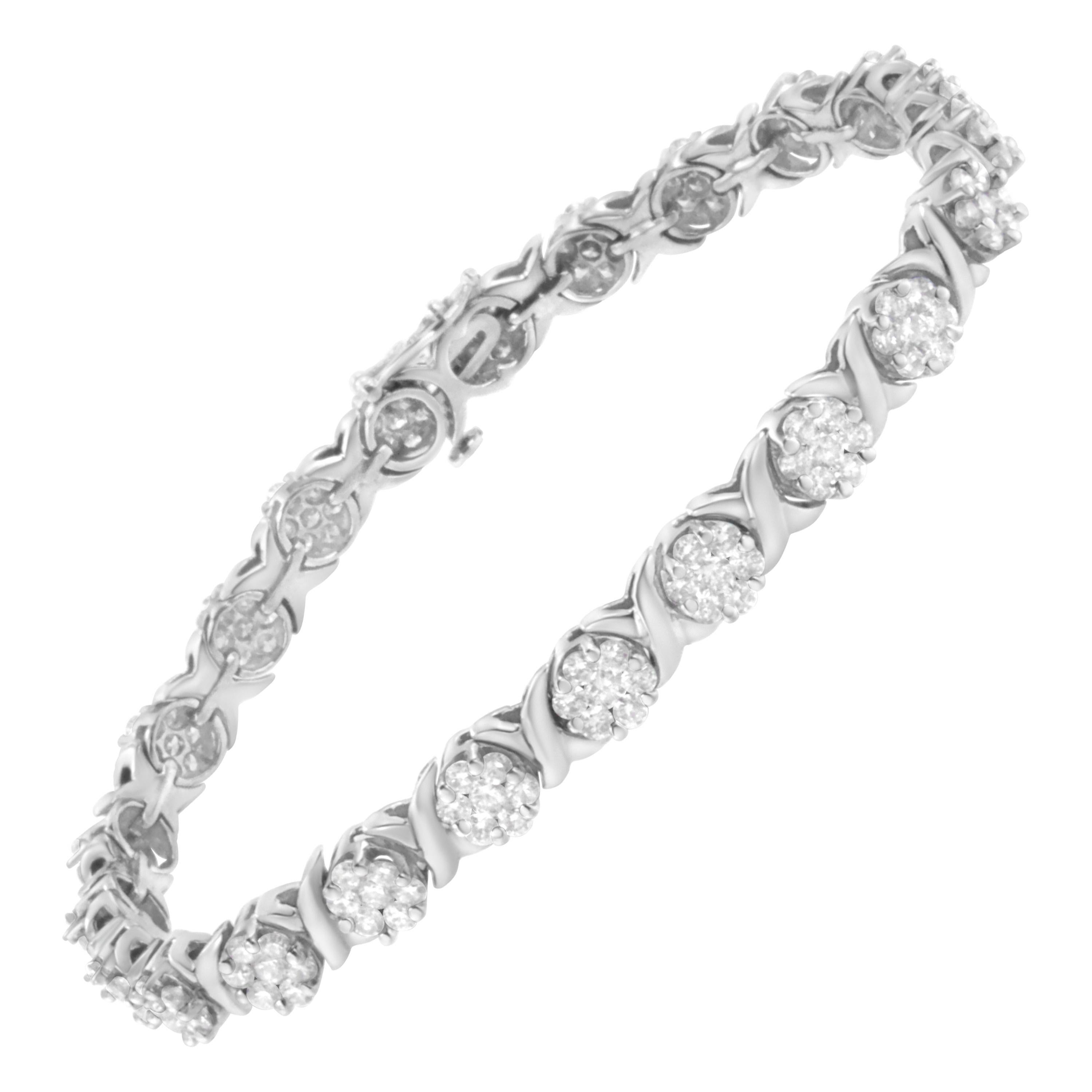 Bracelet à maillons en or blanc 14 carats avec grappe de diamants de 4 7/8 carats