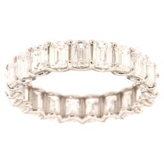 14K White Gold 4 Carat Emerald Cut Eternity Diamond Band 