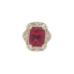 14K White Gold 4 carat Rubellite Filigree Ring size 7.25