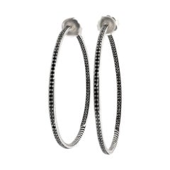 David Yurman 925 Silver Large 2.10ctw Diamond Inside-Out Cable Hoop Earrings