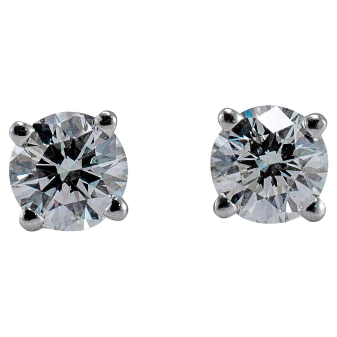 14K White Gold 4-Prong Screw Back 0.70ct Diamond Stud Earrings