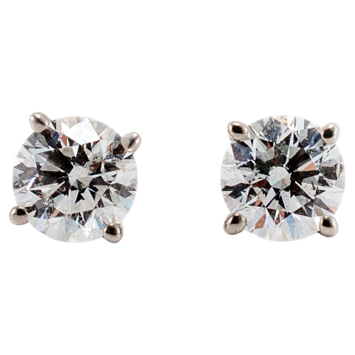 14K White Gold 4-Prong Screw Back 1.00ct Diamond Stud Earrings