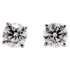 14K White Gold 4-Prong Screw Back 1.00ct Diamond Stud Earrings