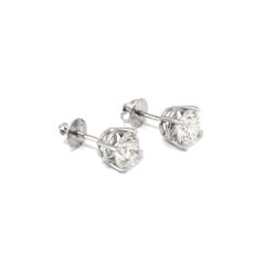 14K White Gold 4 Prong Screw Back 1.08 CT Round Diamond Stud Earrings