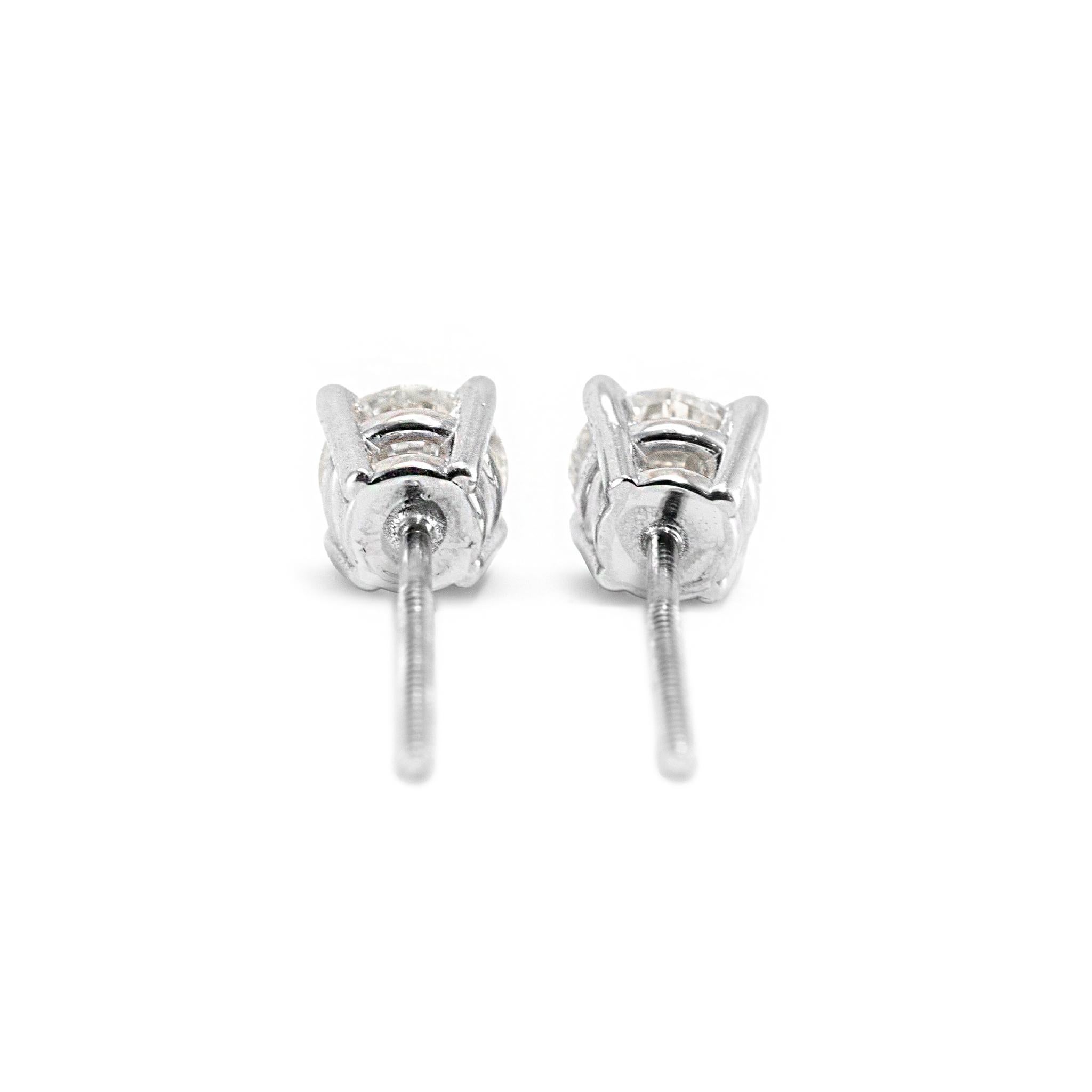 Boucles d'oreilles en or blanc 14K à 4 griffes vissées 1.08 CT diamant rond Pour femmes en vente