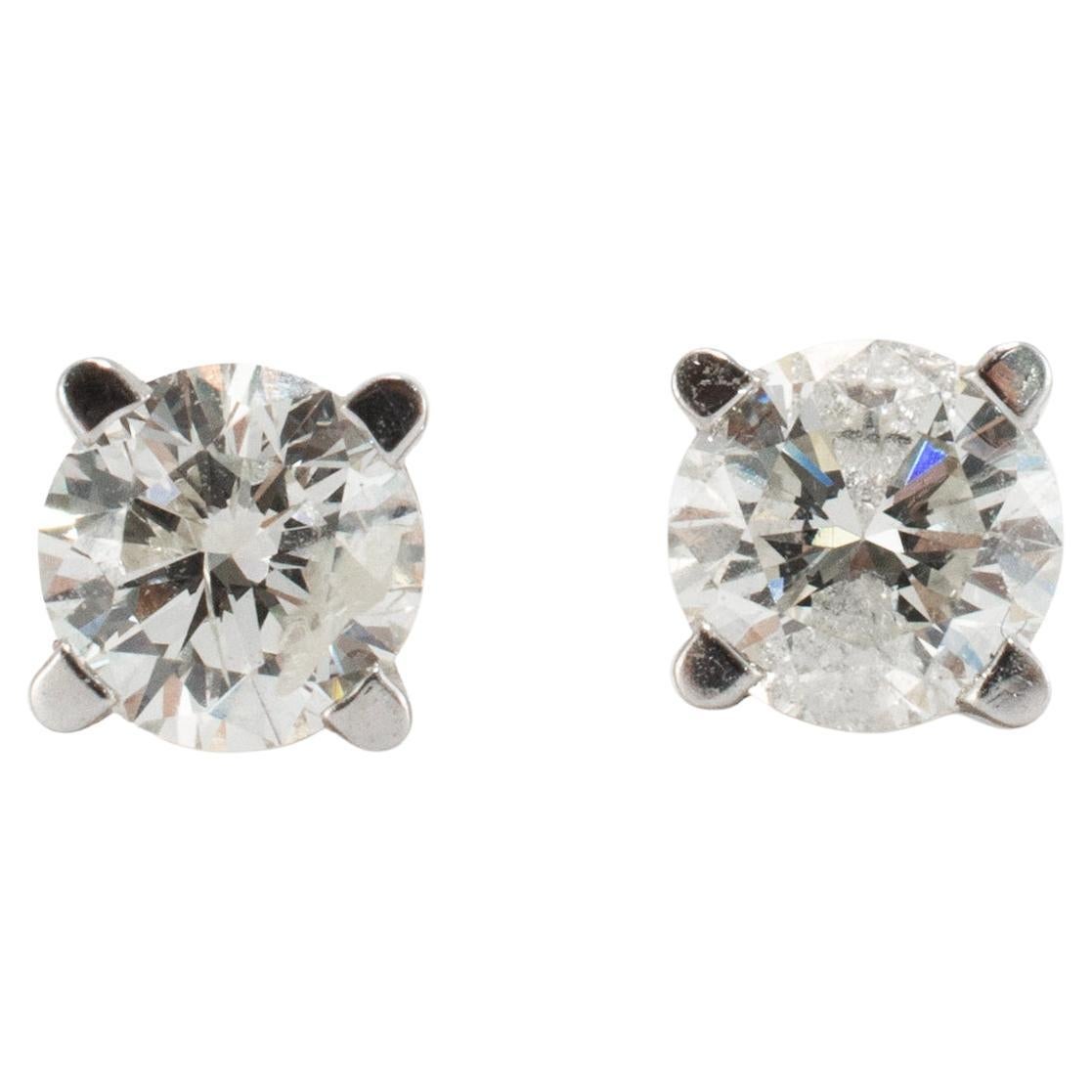 Boucles d'oreilles en or blanc 14K à 4 griffes vissées 1.08 CT diamant rond