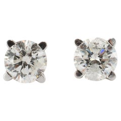 14K White Gold 4 Prong Screw Back 1.08 CT Round Diamond Stud Earrings