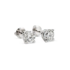 14K White Gold 4 Prong Screw Back 1.40 CT Round Diamond Stud Earrings
