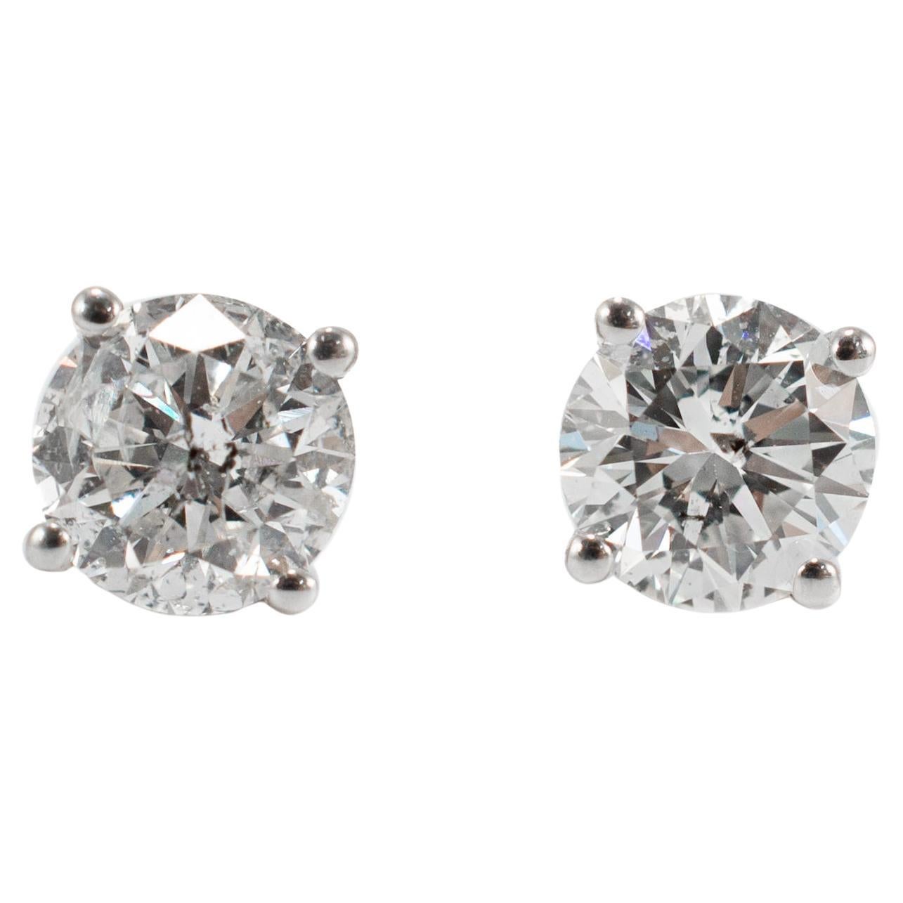 Orecchini con diamanti rotondi da 1,40 carati in oro bianco 14K a 4 punte con chiusura a vite