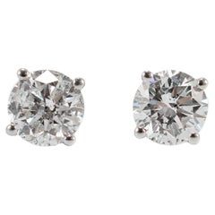 Orecchini con diamanti rotondi da 1,40 carati in oro bianco 14K a 4 punte con chiusura a vite