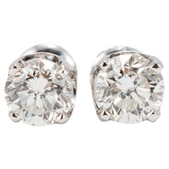 Orecchini con diamanti rotondi da 1,90 carati in oro bianco 14K con 4 punte a vite